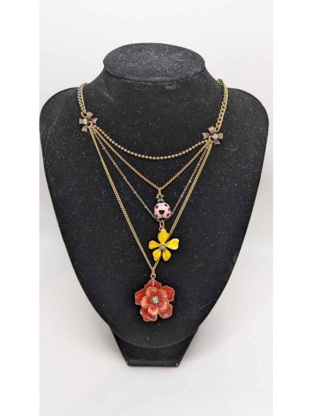 Betsey Johnson Mixed Metal Ladybug & Flowers Necklace